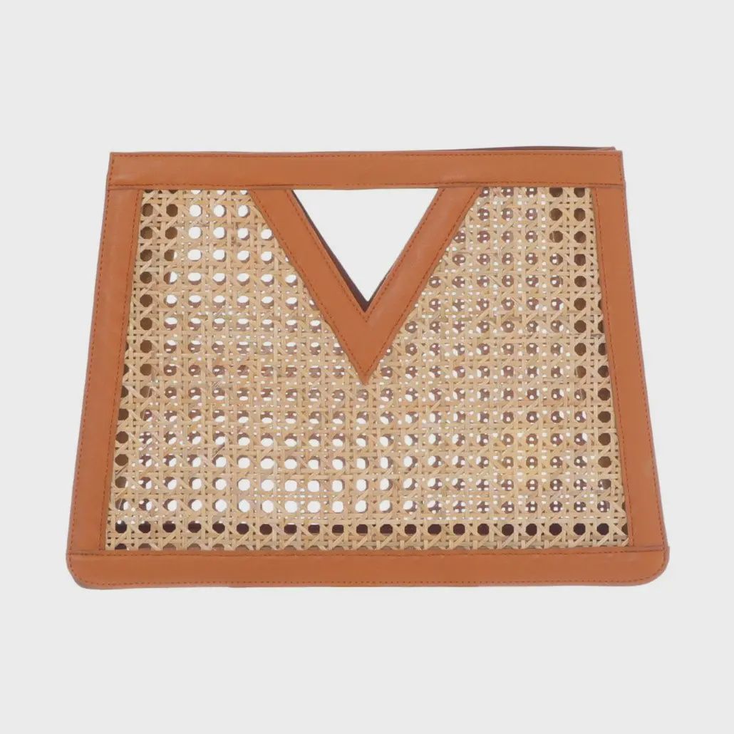 Cognac Rattan Kane Clutch