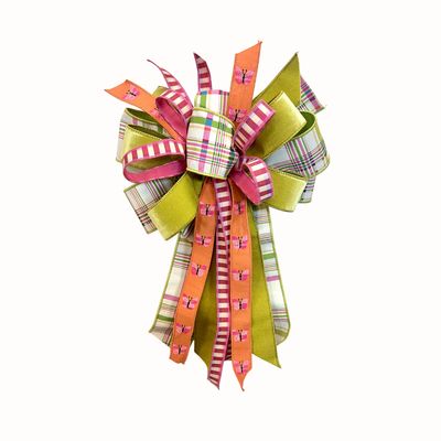 Green with Plaid and Butterflies Bow