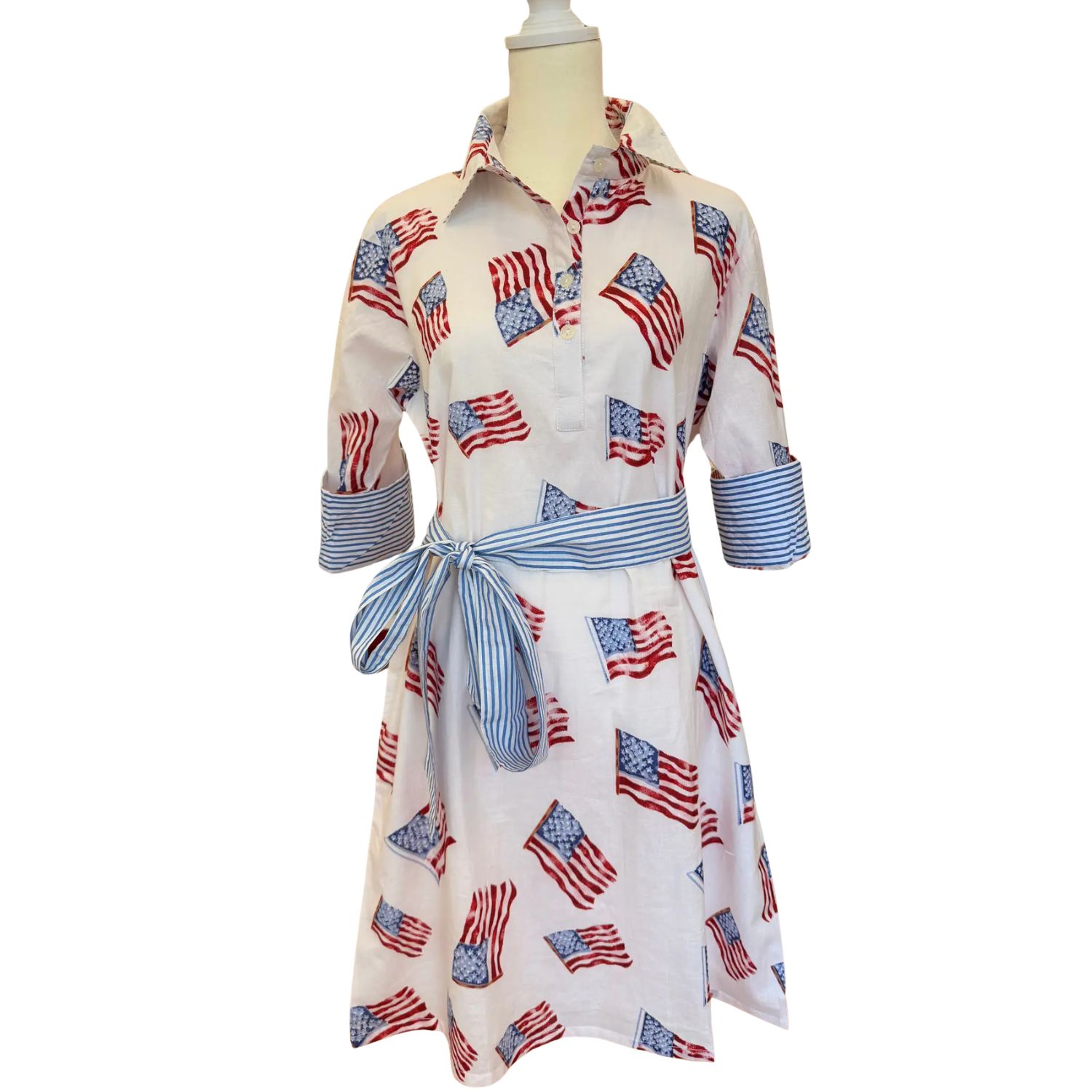Sconset 3/4 Sleeve Flag Dress in White