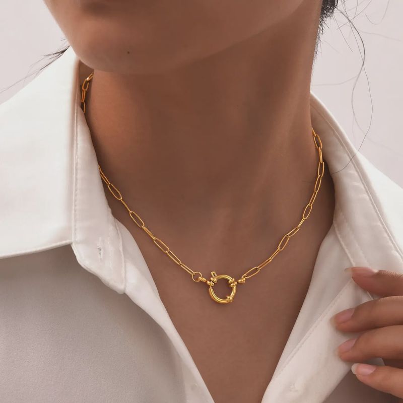 18K Gold Stainless Steel Circle Link Necklace | Tarnish Free Jewelry