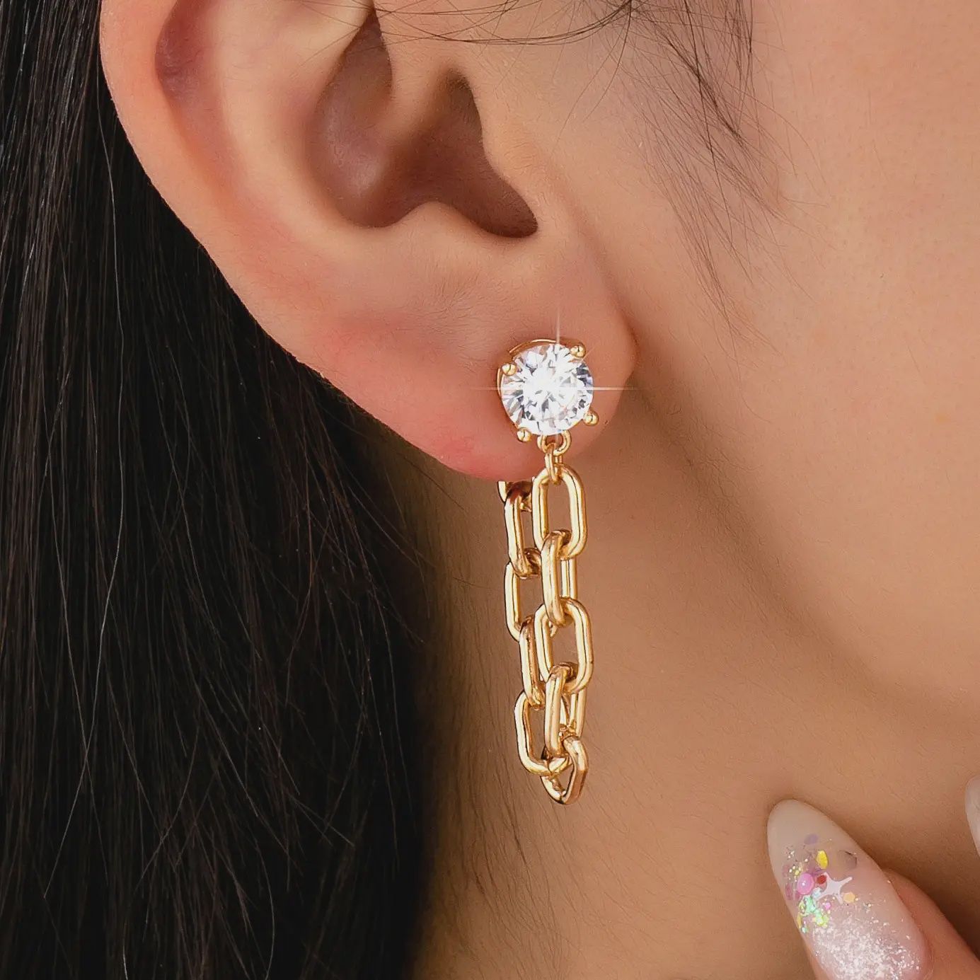 Crystal Chain Link Drop Earrings