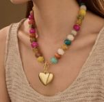 Multi Colored Beaded Heart Necklace
