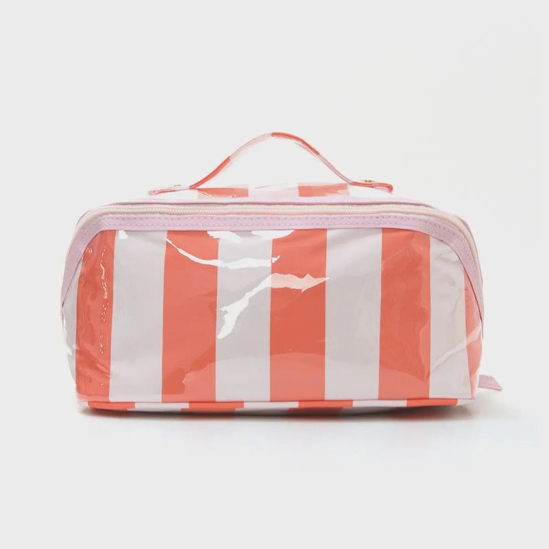 Coral Stripe Clear Cosmetic Case