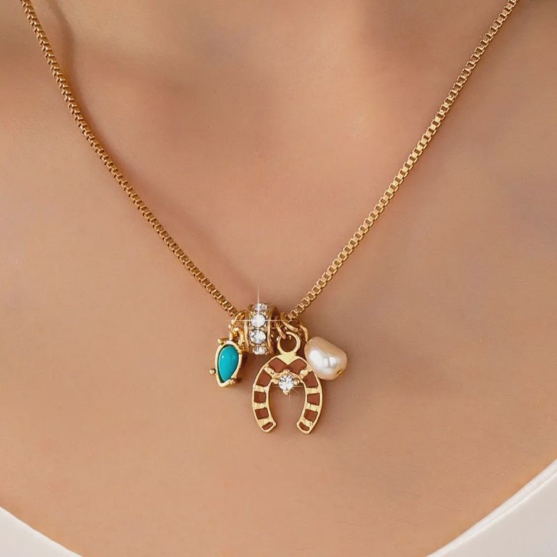 Southwest Horseshoe &amp; Turquoise Charm Necklace