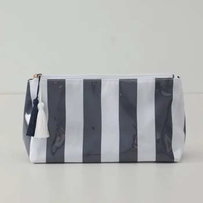 Navy &amp; White Striped Tassel Cosmetic Pouch