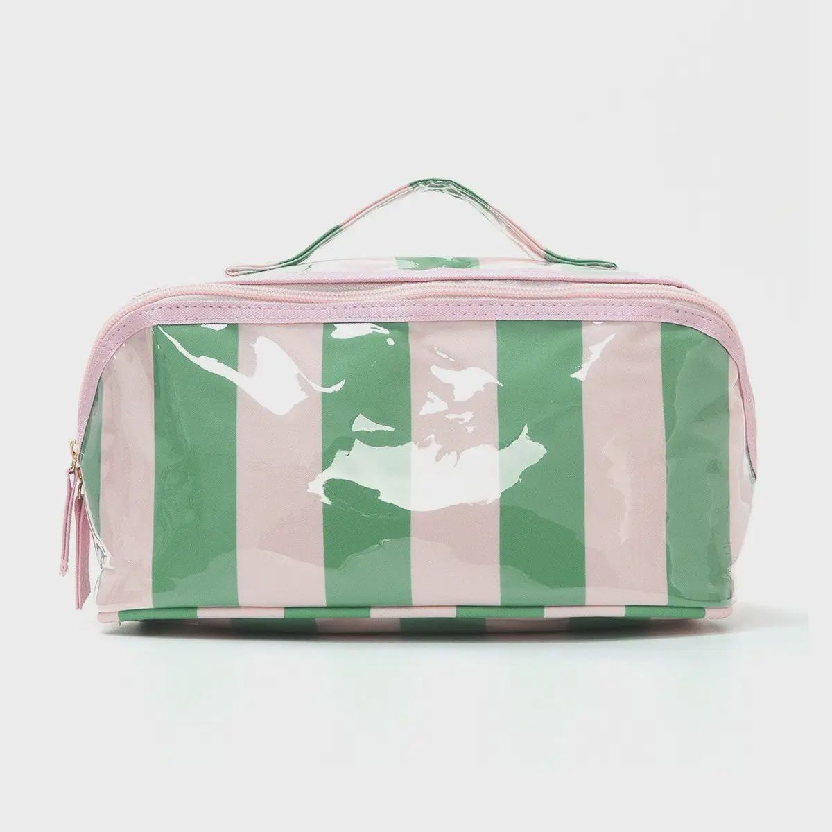 Pink &amp; Green Stripe Clear Cosmetic Case