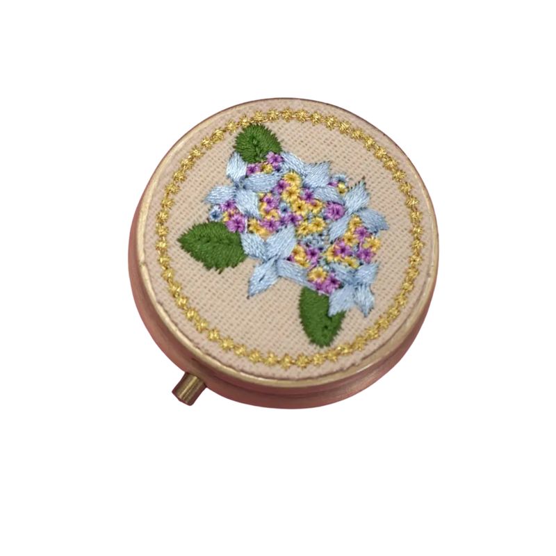 Blue Hydrangea Embroidered Travel Jewelry Case