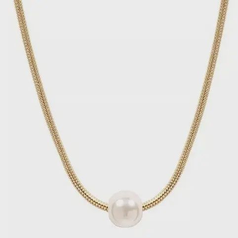 18K Gold Stainless Steel Pearl Slider Necklace