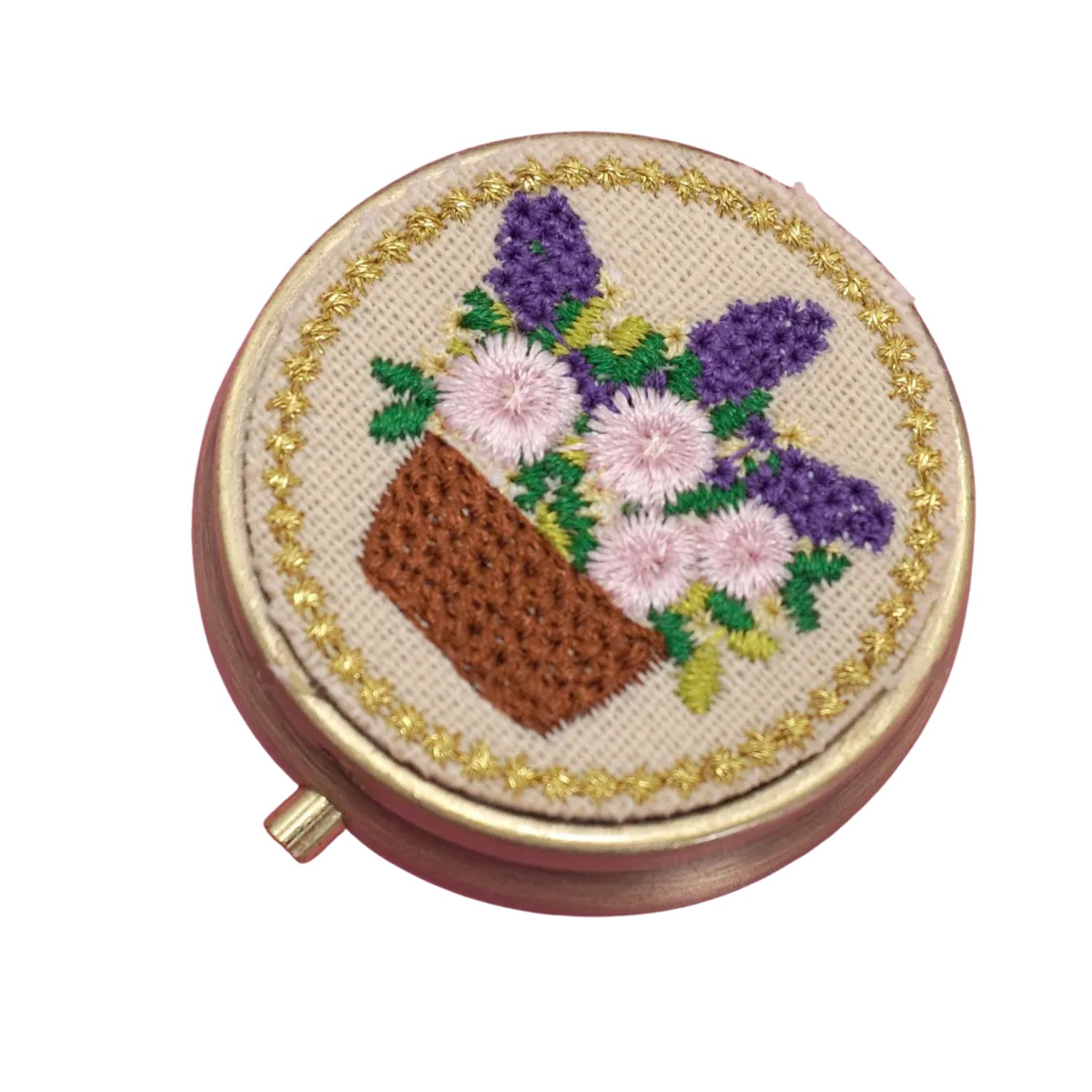 Embroidered Floral Basket Travel Jewelry Case