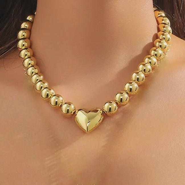 Golden Heart Beaded Statement Necklace