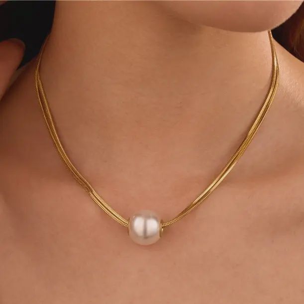 18K Gold Stainless Steel Pearl Necklace