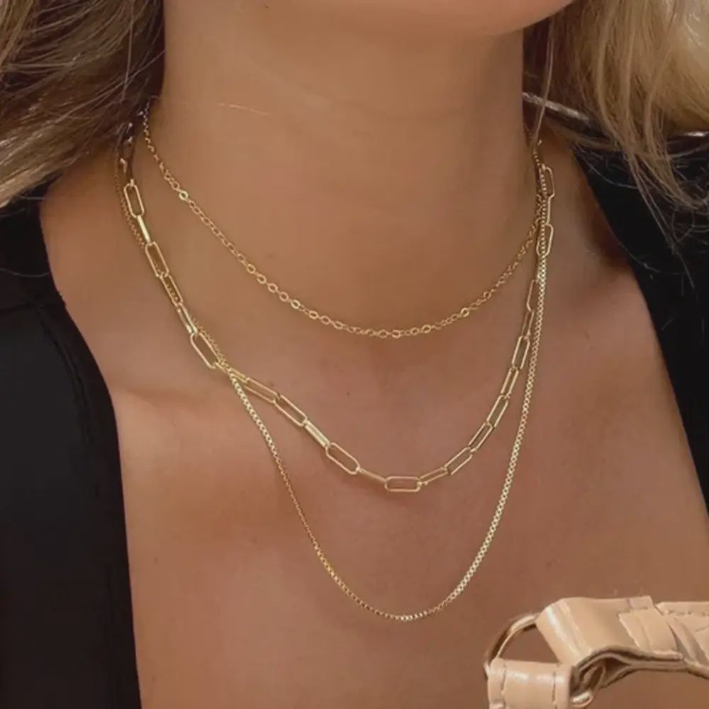 18K Gold Plated Stainless Steel Layered Chain Necklace
