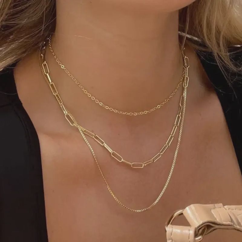 18K Gold Plated Stainless Steel Layered Chain Necklace