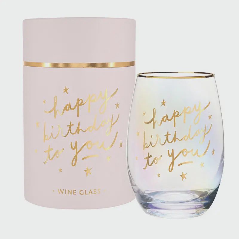 Gold Foil Stemless Wine Glass – Happy Birthday To You
