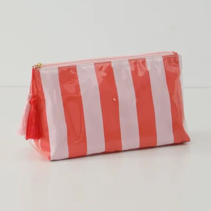 Coral &amp; Blush Striped Tassel Cosmetic Pouch