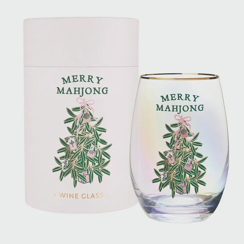 Gold Foil Stemless Wine Glass - Merry Mahjong