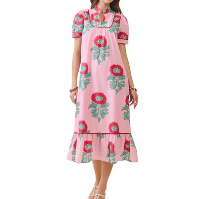 Floral Print Mandarin Collar Midi Dress