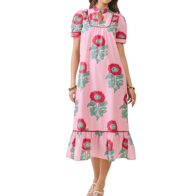 Floral Print Mandarin Collar Midi Dress