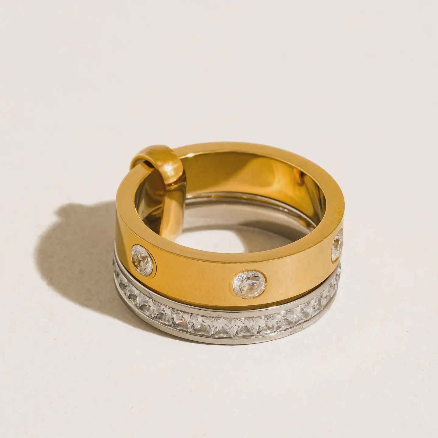 Greyson 18K Gold Non-Tarnish Two-Tone Crystal Band Ring