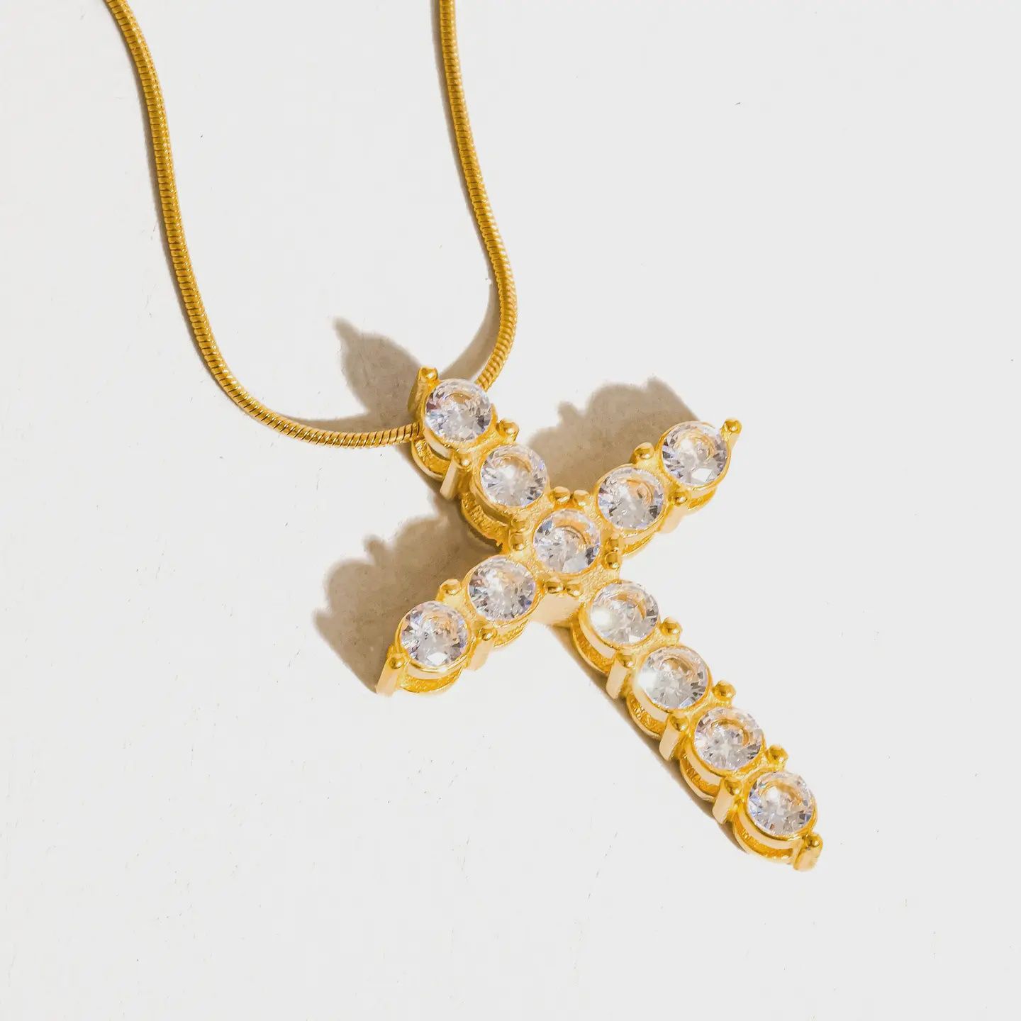 Raeven 18K Gold Non-Tarnish CZ Cross Necklace