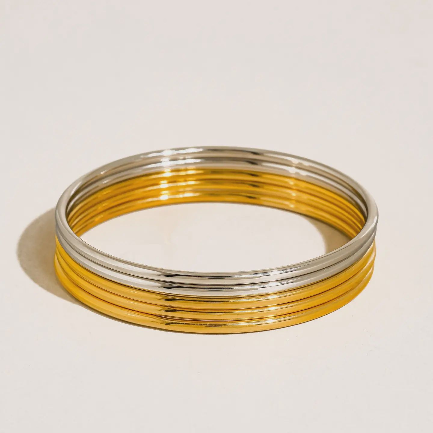 Olyss 18K Gold Non-Tarnish Classic Thin Bangle Set