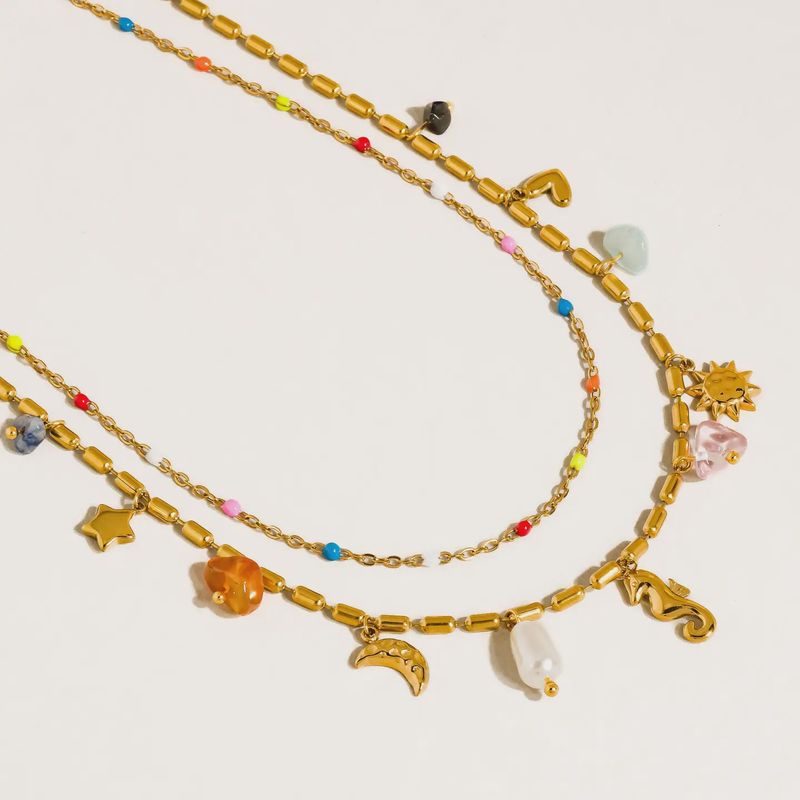 Ninah 18K Gold Non-Tarnish Seahorse Charm Layered Necklace