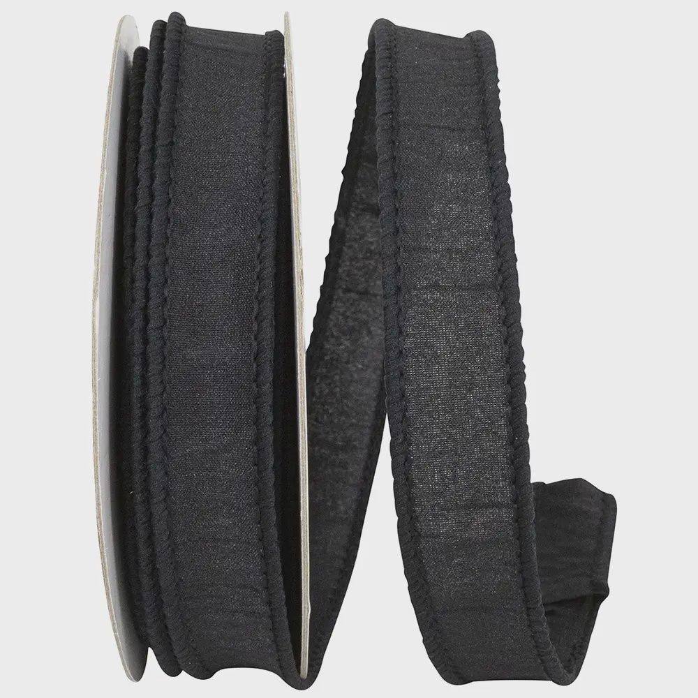 Black Dupioni Wired Ribbon - 10 Yards