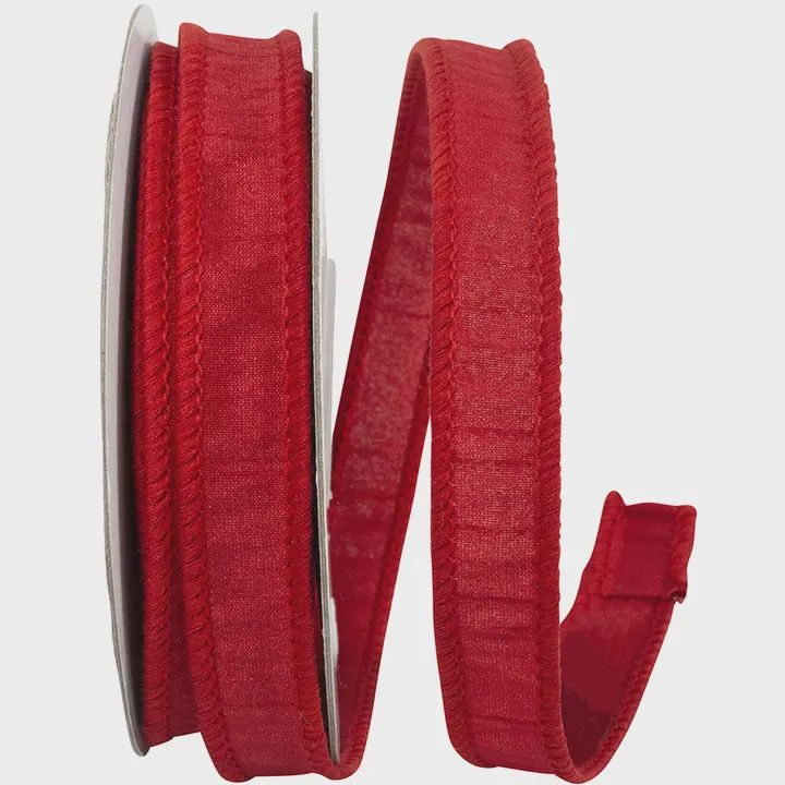 Red Dupioni Wired Ribbon - 10 yards