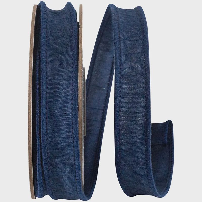 Navy Dupioni Wired Ribbon - 10 yards