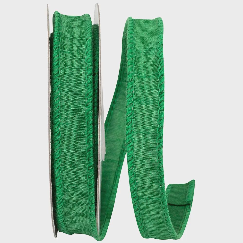 Emerald Green Dupioni Wired Ribbon - 10 Yards