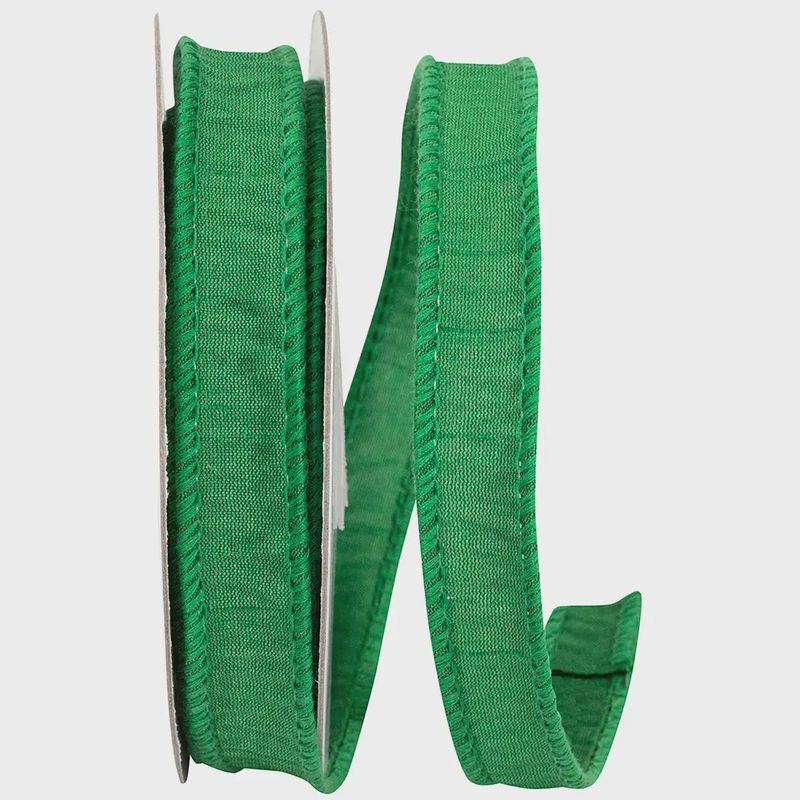 Emerald Green Dupioni Wired Ribbon - 10 Yards