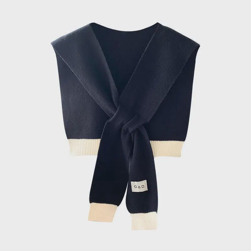 Cozy Colorblock Knit Shawl - Black &amp; White