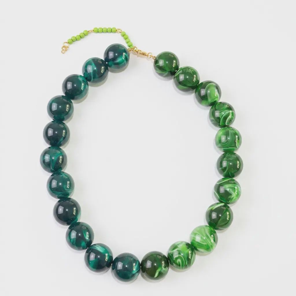 Marbled Green Beaded Statement Necklace