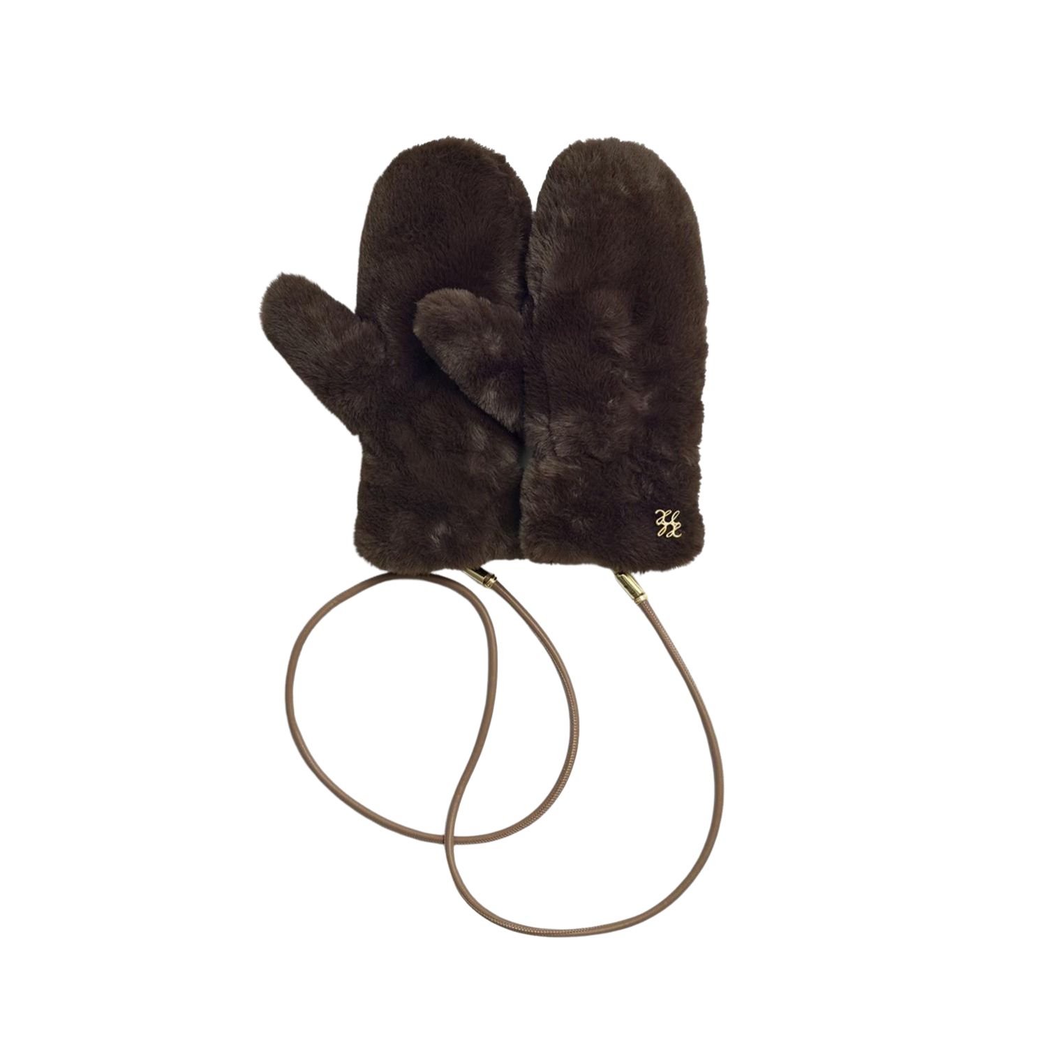 Faux Fur Mittens with Cord | Chocolate