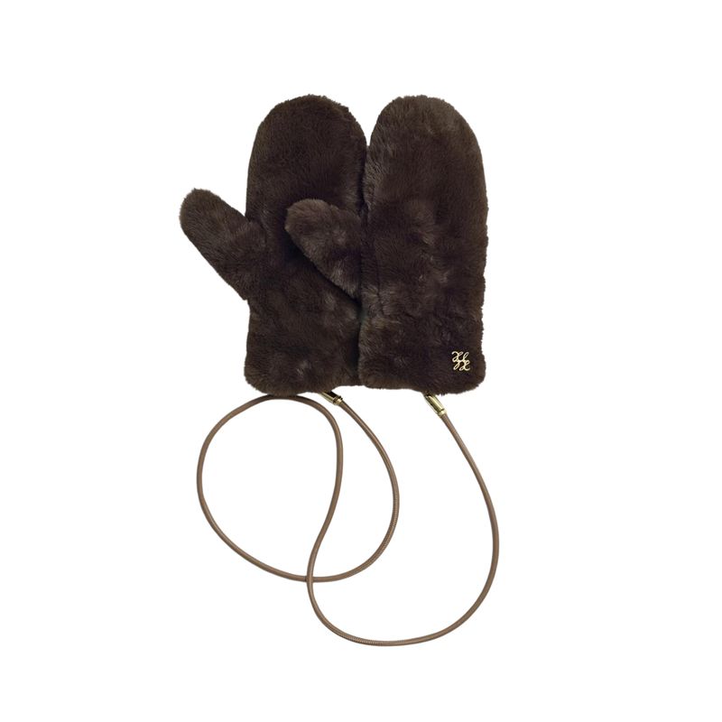 Faux Fur Mittens with Cord | Chocolate
