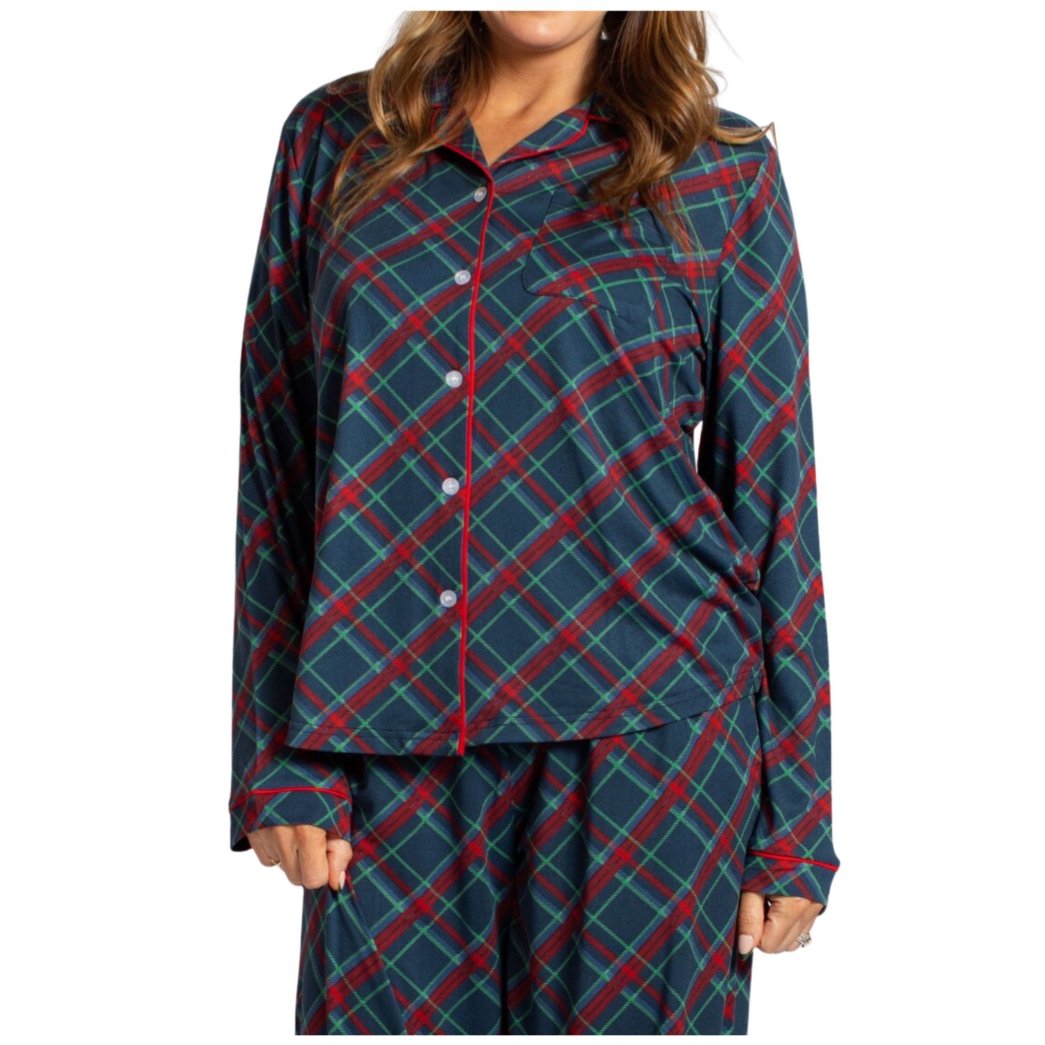 Plaid Long Sleeve Button Up Sleep Shirt &amp; Pants