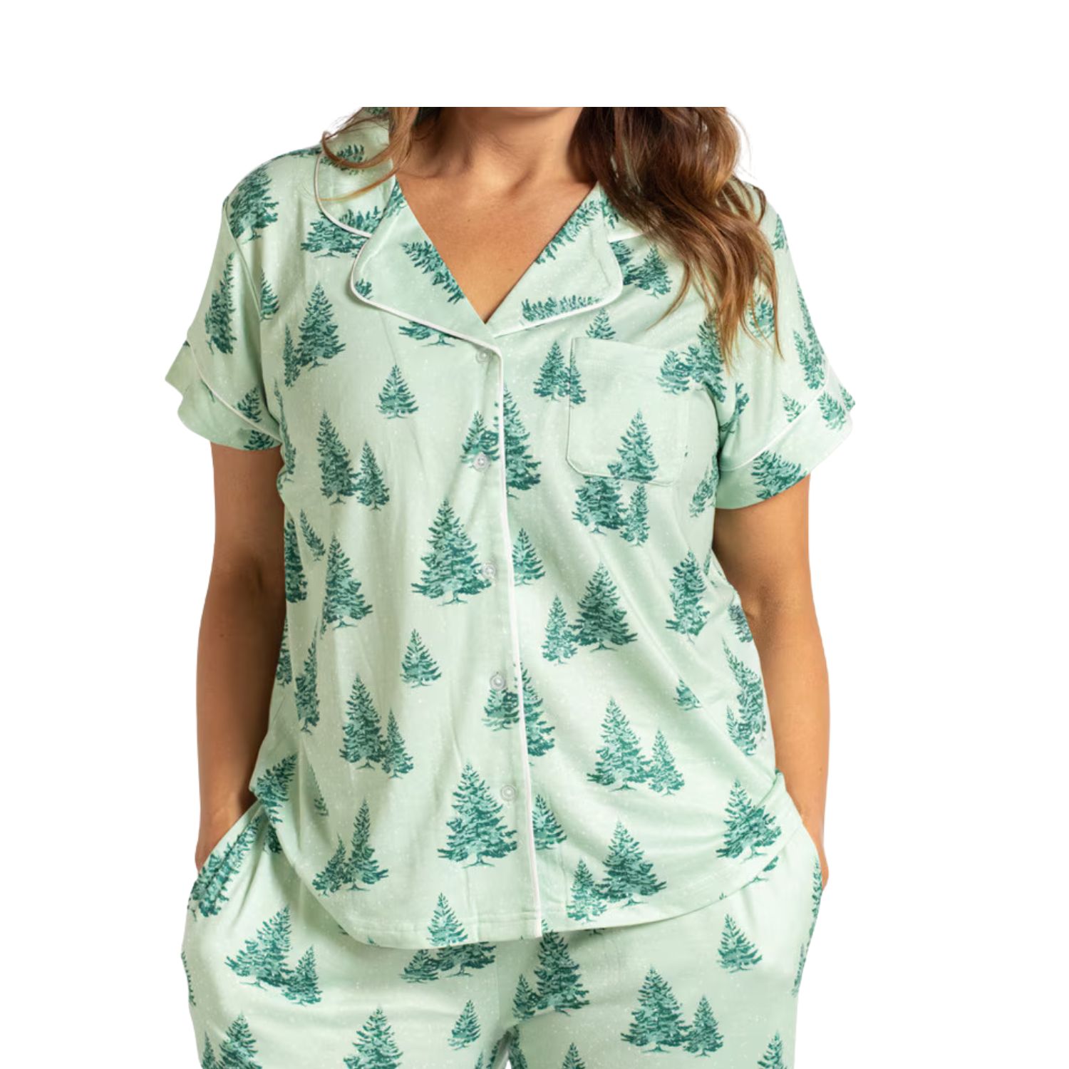 Evergreen Farm Short Sleeve Button Up Sleep Shirt &amp; Pants