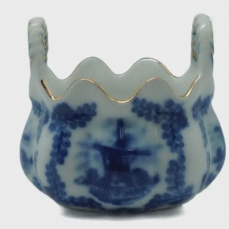 Victorian Antique Basket Jewelry Box Delft Blue