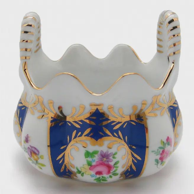 Victorian Antique Basket Jewelry Box Royal Blue