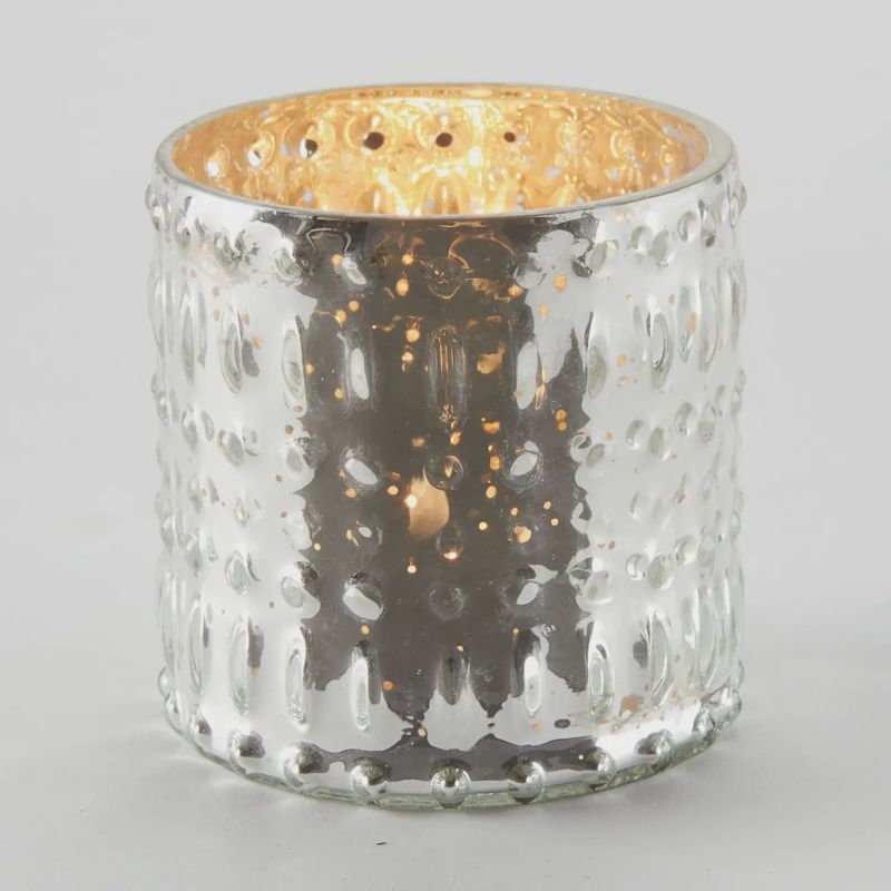 Mercury Glass Antique Silver Straight Votive Candle Holder