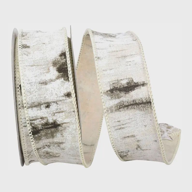 Birch Bark Wired Edge Ribbon – White | 1.5"
