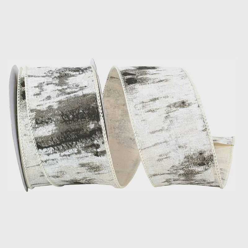 Birch Bark Wired Edge Ribbon – White | 2.5"
