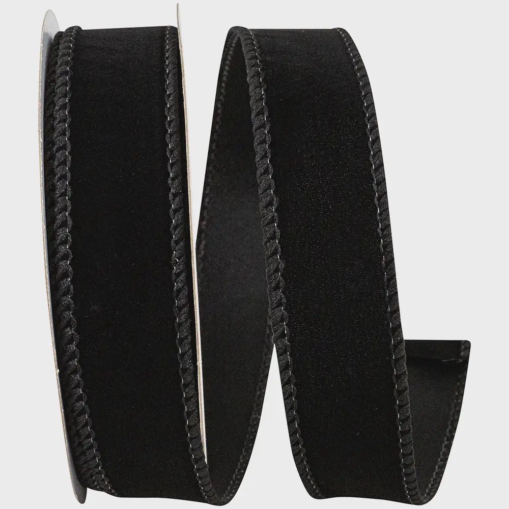 Luxe Plush Velvet Wired Edge Ribbon – Black | 1"