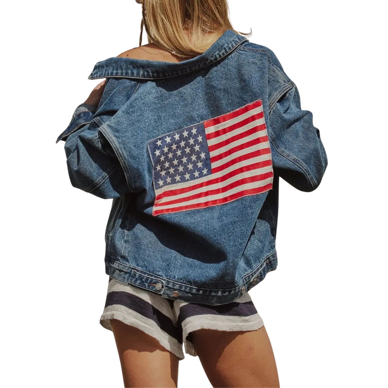 American Flag Patch Denim Trucker Jacket