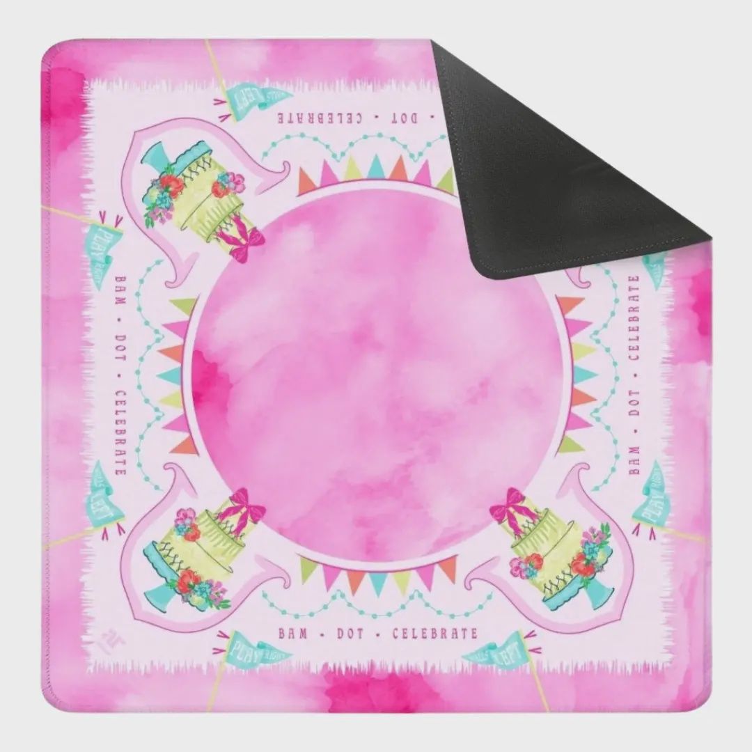 A Mahjong Soirée Mat – Pink Celebration Party (26" x 26")