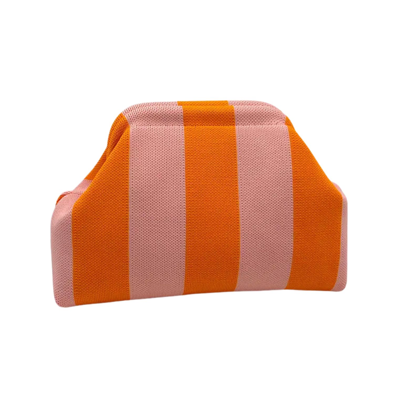 Color-Block Striped Knit Cosmetic Bag Knit Clutch Bag – Orange &amp; Pink
