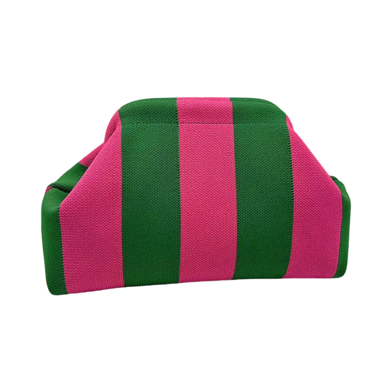 Color-Block Striped Knit Cosmetic Bag Knit Clutch Bag – Pink &amp; Green
