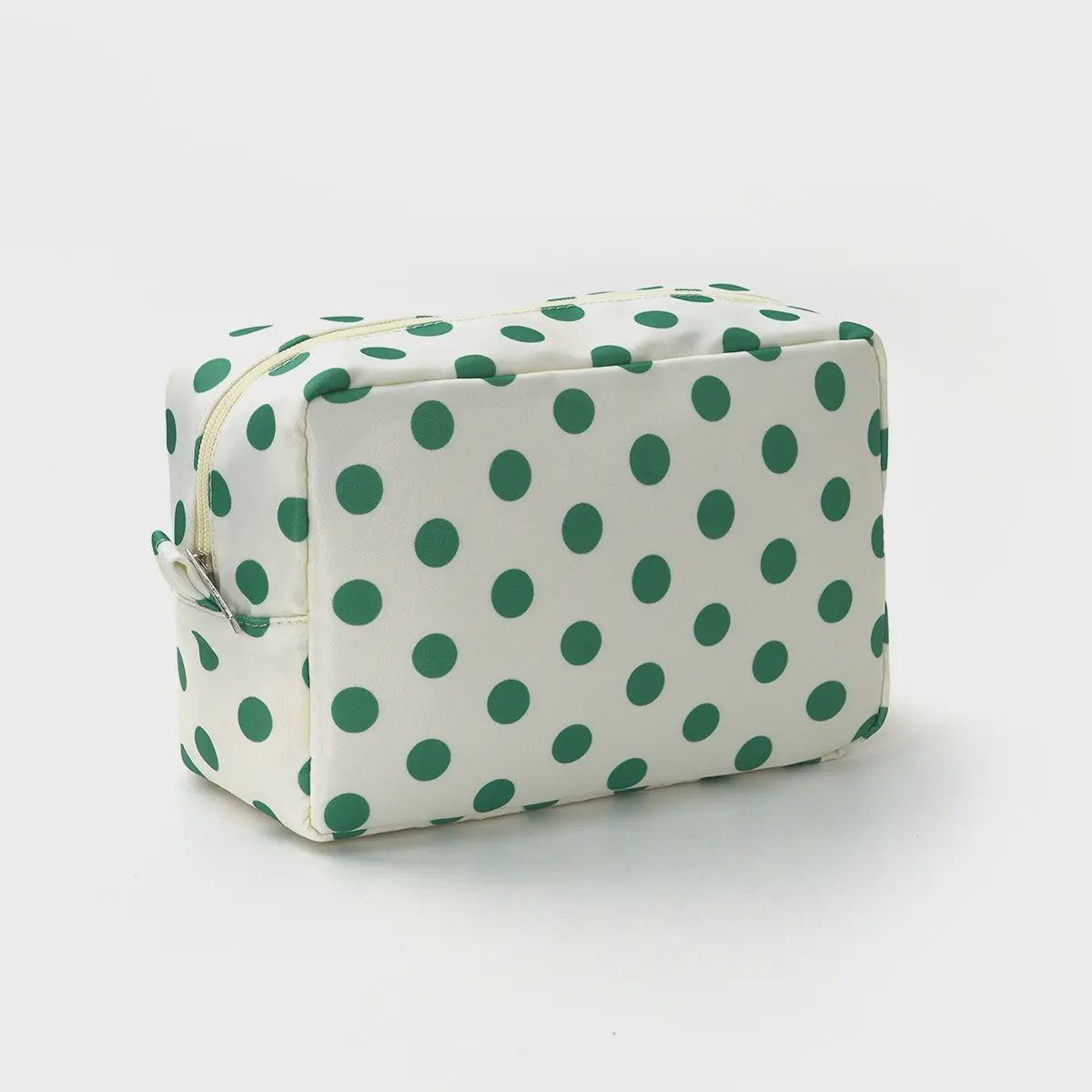 Polka Dot Cosmetic Bag Makeup Pouch – White &amp; Green