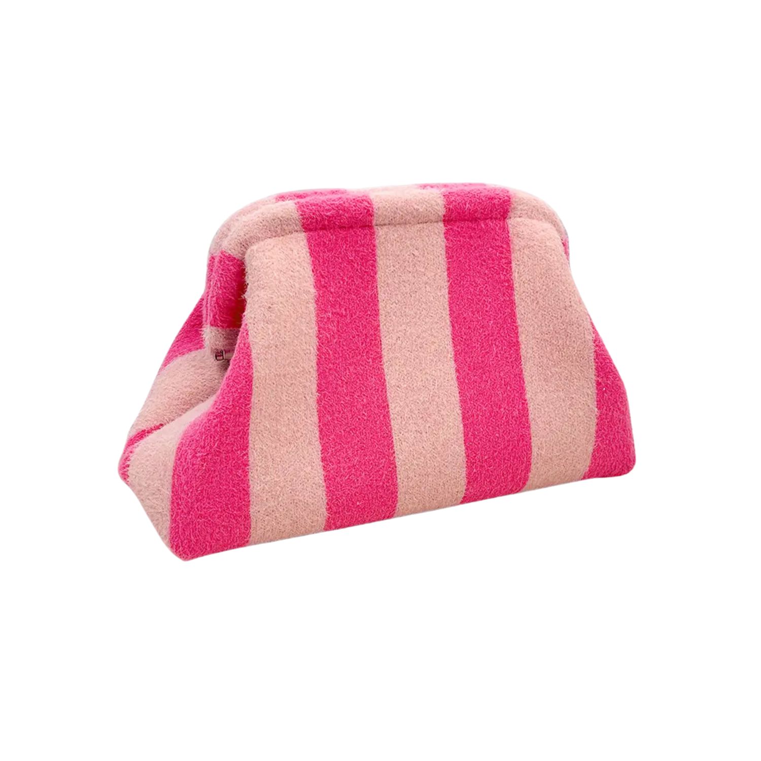 Plush Striped Knit Cosmetic Bag Beach Knit Clutch – Pink &amp; Blush