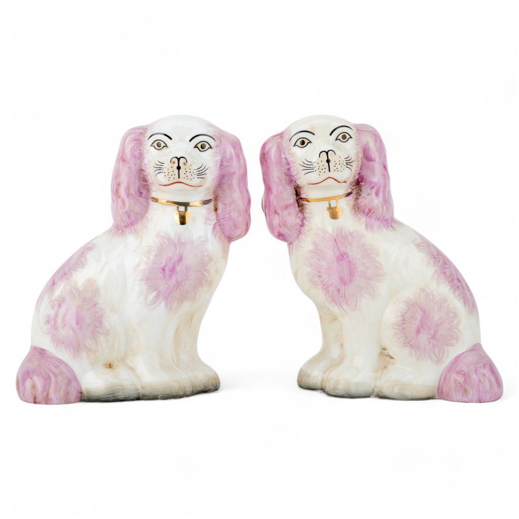 Pink Floral Staffordshire Style Dog Figurine